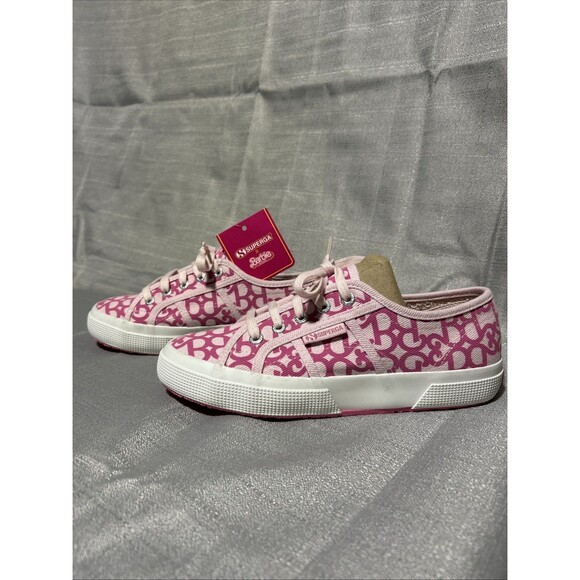 Superga x Barbie Collab Double Pink Denim Print Sneakers Women's US 6 Canvas